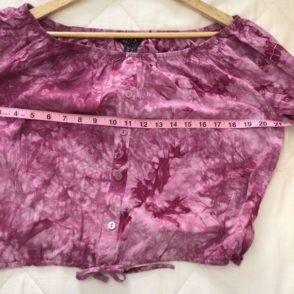 2/40$ Streatwear society NEW pink top tie dye off shoulders 3/4 sleeves crew Med - Picture 8 of 11